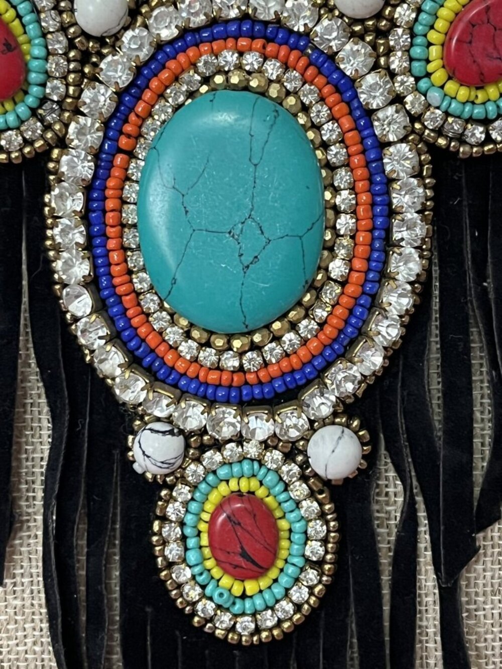 Bohemian Beaded Necklace & Earrings Set With Turquoise & Red Stones - Picture 5 of 6